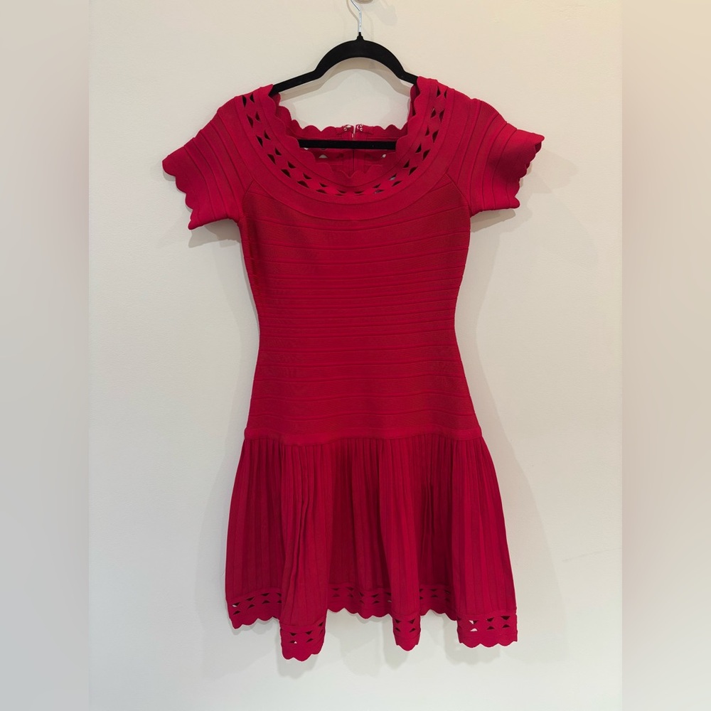 Herve Leger Khloe Dark Crimson Lazercut Fit and Flare Bandage